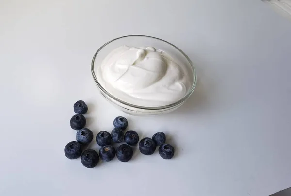 Blueberries Yougurt Bowl Isolateted Healthy Food Space Your Text — Stock fotografie