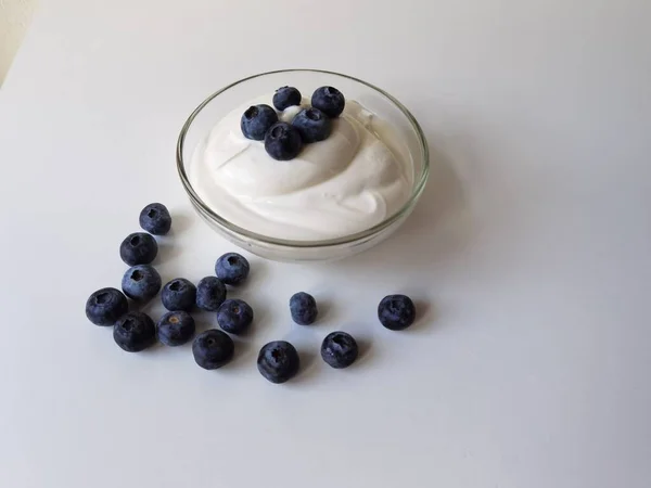 Blueberries Yougurt Bowl Isolateted Healthy Food Space Your Text — Fotografia de Stock