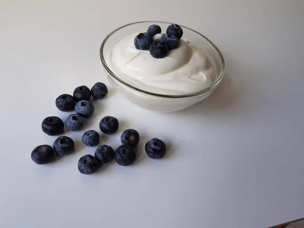 Blueberries Yougurt Bowl Isolateted Healthy Food Space Your Text — Zdjęcie stockowe