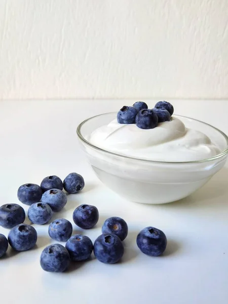 Blueberries Yougurt Bowl Isolateted Healthy Food Space Your Text — Stock fotografie