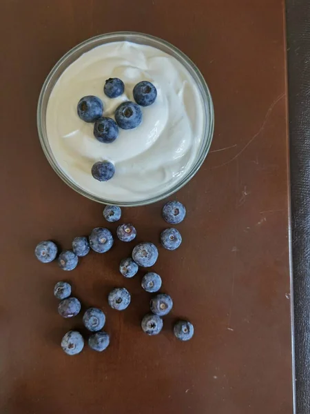 Blueberries Yougurt Bowl Isolateted Healthy Food Space Your Text — Stock fotografie