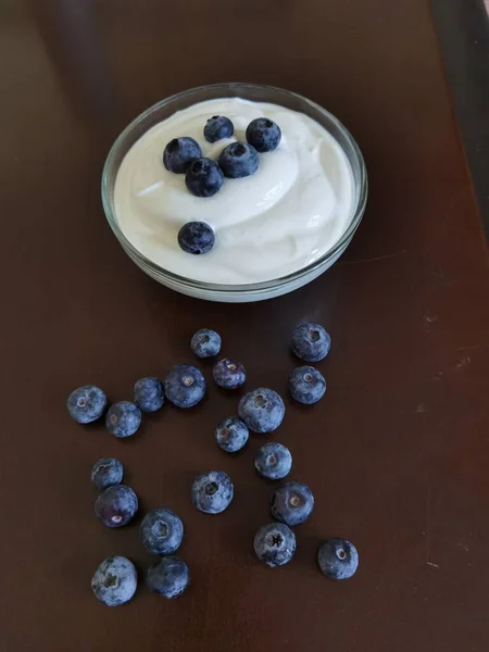 Blueberries Yougurt Bowl Isolateted Healthy Food Space Your Text — Fotografia de Stock