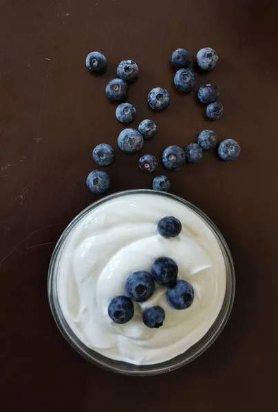 Blueberries Yougurt Bowl Isolateted Healthy Food Space Your Text — Fotografia de Stock