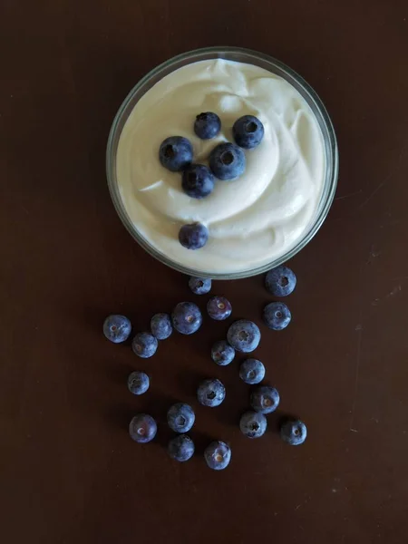 Blueberries Yougurt Bowl Isolateted Healthy Food Space Your Text — Stock fotografie