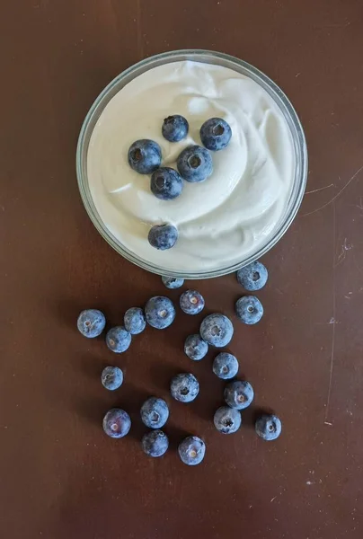 Blueberries Yougurt Bowl Isolateted Healthy Food Space Your Text — Stock fotografie
