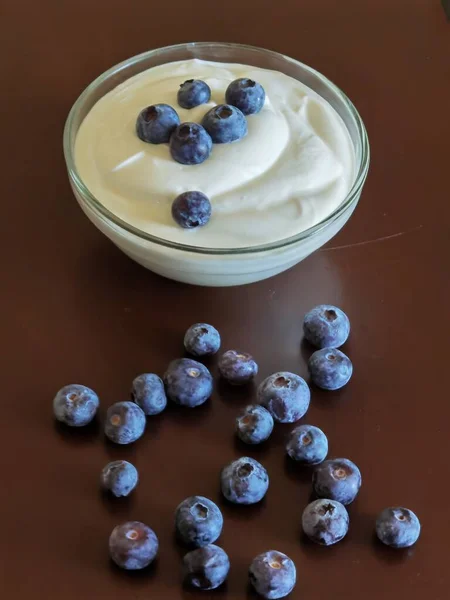 Blueberries Yougurt Bowl Isolateted Healthy Food Space Your Text — Stock fotografie