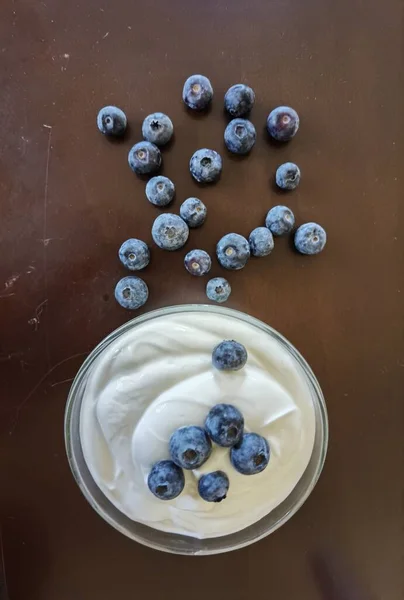 Blueberries Yougurt Bowl Isolateted Healthy Food Space Your Text — Fotografia de Stock