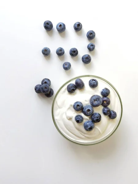 Blueberries Yougurt Bowl Isolateted Healthy Food Space Your Text - Stock-foto