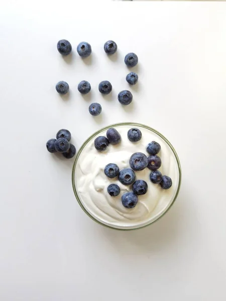 Blueberries Yougurt Bowl Isolateted Healthy Food Space Your Text — Fotografie, imagine de stoc