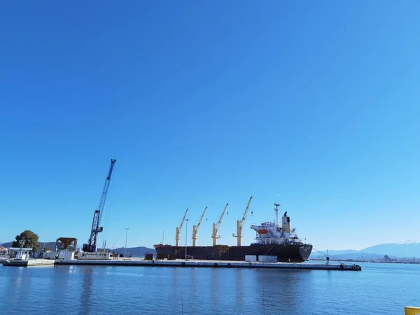 Macara Navă Portul Preveza Greece Soare Calmă Wating Pentru Încărcarea — Fotografie, imagine de stoc