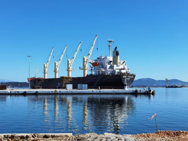 Macara Navă Portul Preveza Greece Soare Calmă Wating Pentru Încărcarea — Fotografie, imagine de stoc