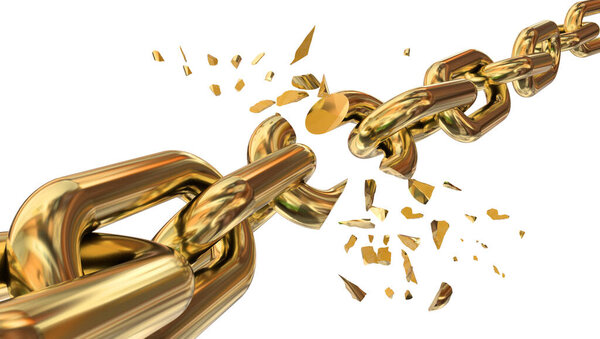 chain break breaking shuttered  gold golden stress  background - 3d rendering