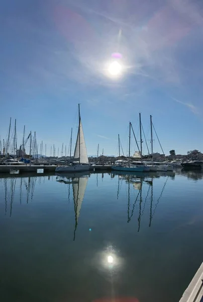 Preveza Város Kikötő Yatches Hajók Ibue Tenger Napos Téli Nap — Stock Fotó