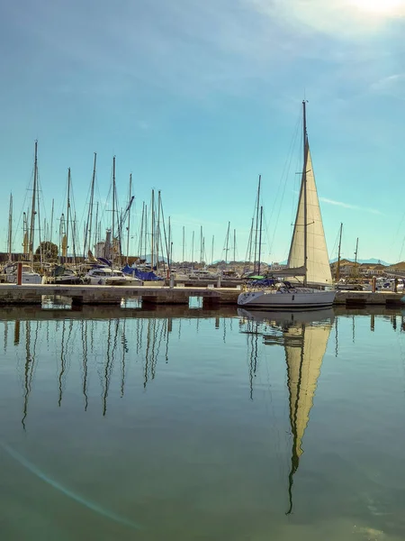 Preveza Stad Nieuwe Haven Yatches Boten Schepen Lbue Zee Zonnige — Stockfoto