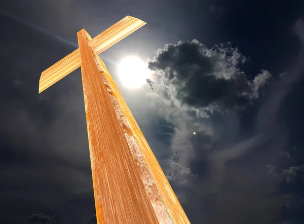 イエスの復活の十字架の宗教上の黒の背景キリスト教のお祝いに隔離されたクロスイースター木製 3Dレンダリング — ストック写真
