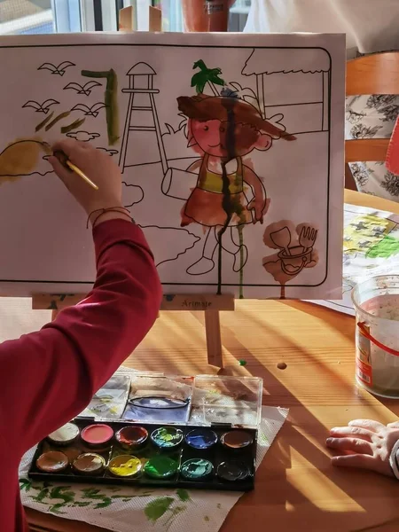 Malba Kreslení Barvy Děti Vzdělávání Volný Čas Kreativní Výtvarné Škole — Stock fotografie