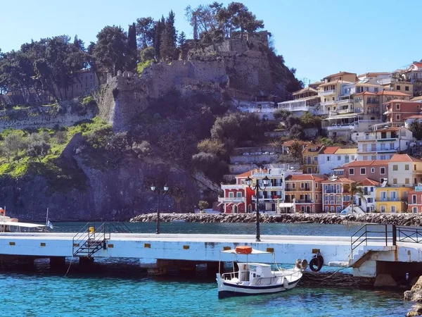 Parga Grecia Località Turistica Riva Mare Case Multicolore Come Villaggio — Foto Stock