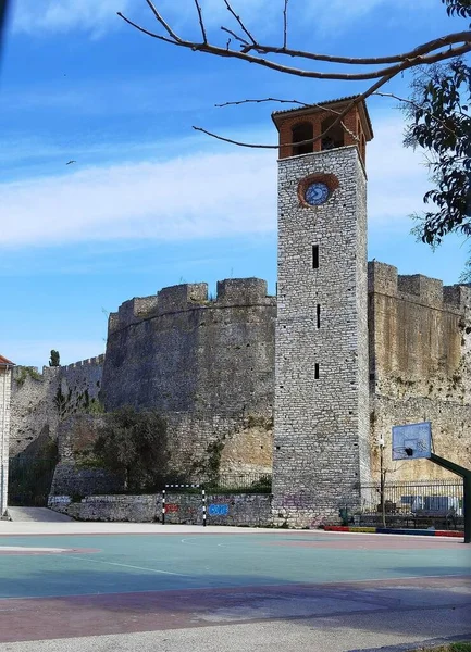 Torre Relógio Arta Lado Grécia Velha Castelo Estação Inverno — Fotografia de Stock