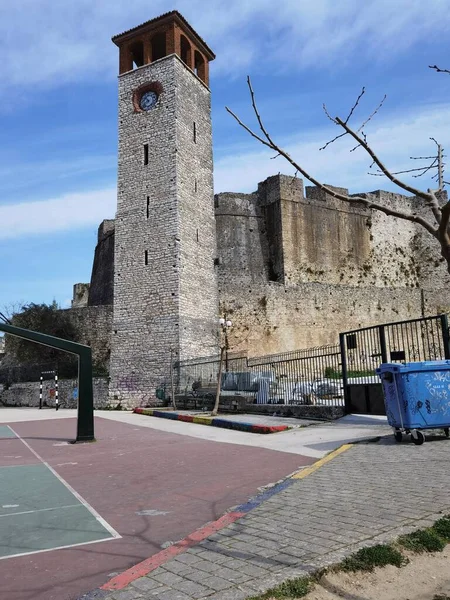 Torre Relógio Arta Lado Grécia Velha Castelo Estação Inverno — Fotografia de Stock