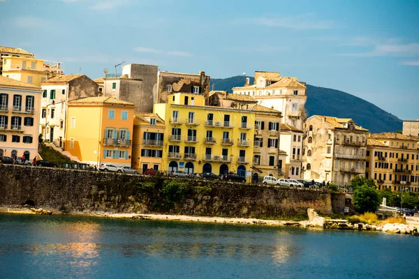 Korfu Stadthafen Und Häuser Blick Von Schiff Urlaub Griechenland — Stockfoto