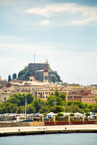 Corfu Cidade Porto Casas Vista Férias Navio Grécia — Fotografia de Stock