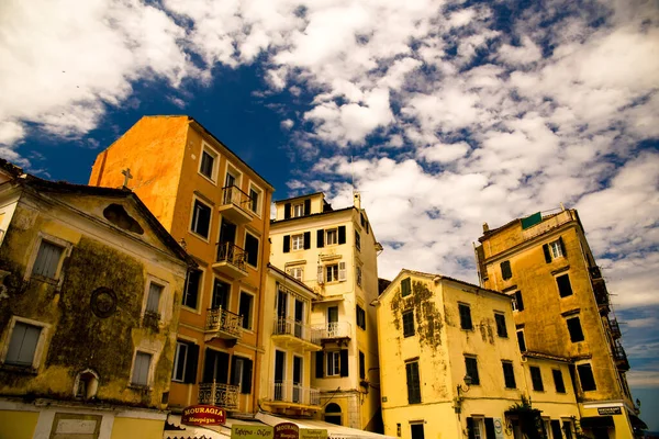 Porto Della Città Corfù Case Vista Dalle Vacanze Nave Grecia — Foto Stock