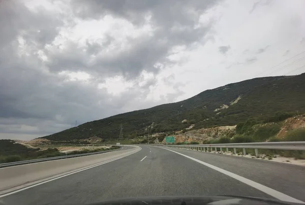 Droga Ulica Autostrada Jonia Zachodniej Grecji Joannina Perfekcja Zachmurzenie Wieczór — Zdjęcie stockowe