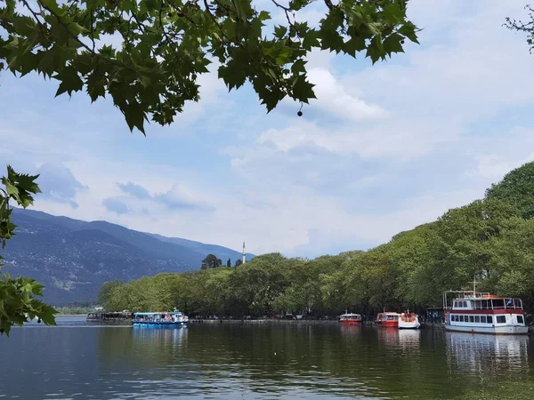 Ioannina Giannena City Lake Spring Season Cloud Green Trees Greece — Φωτογραφία Αρχείου