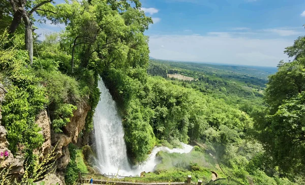 Yunan yeşil platanus ağaçları arasında bahar mevsiminde ödessa şelaleleri