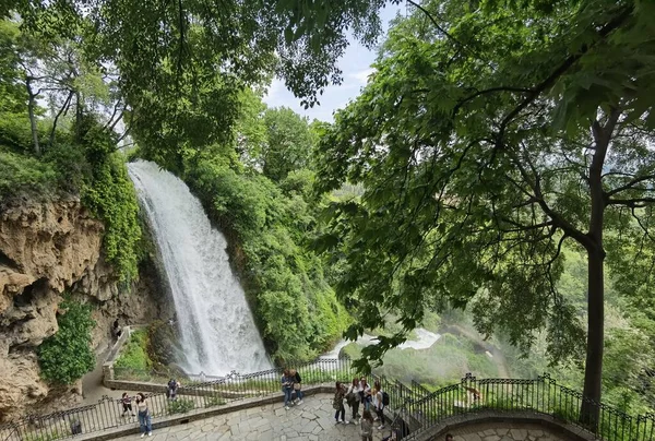Yunan yeşil platanus ağaçları arasında bahar mevsiminde ödessa şelaleleri