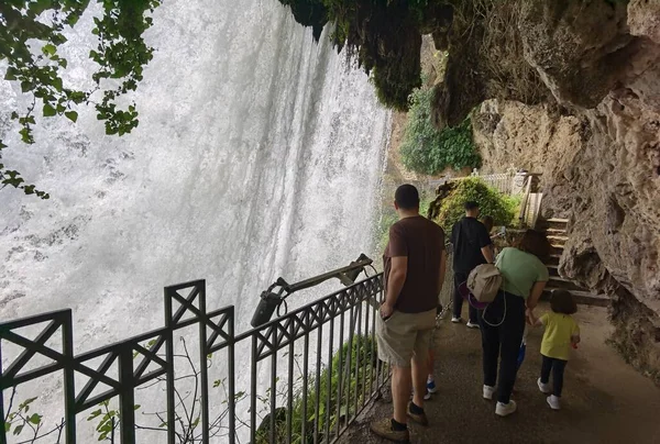 Yunan yeşil platanus ağaçları arasında bahar mevsiminde ödessa şelaleleri