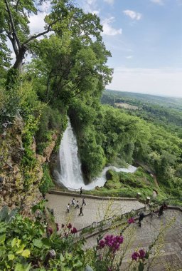 Yunan yeşil platanus ağaçları arasında bahar mevsiminde ödessa şelaleleri