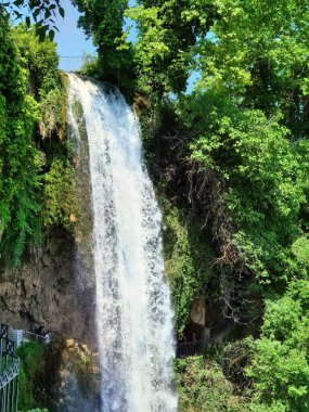 Yunan yeşil platanus ağaçları arasında bahar mevsiminde ödessa şelaleleri