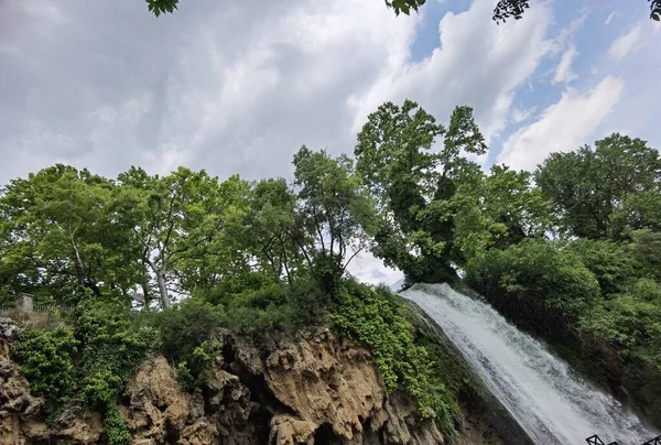 Yunan yeşil platanus ağaçları arasında bahar mevsiminde ödessa şelaleleri