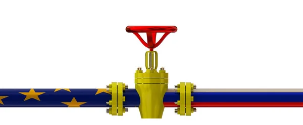 Tubo Gás Com Válvula Russa Europeia Bandeira União Sanções Parar — Fotografia de Stock