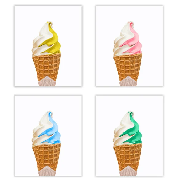 ice cream cone four flavours isolated in windows for food background