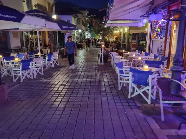 Ioannina Centro Cidade Greece Café Local Rua Kalari Noite — Fotografia de Stock