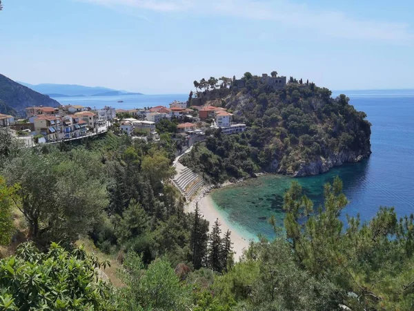 Parga Toeristenoord West Griekenland Valtos Strand Groene Wateren Zomervakantie — Stockfoto