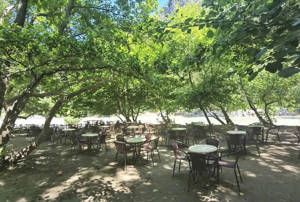 Acheron River Greece Restaurant Cafe River Summer Season Food Drink — стоковое фото