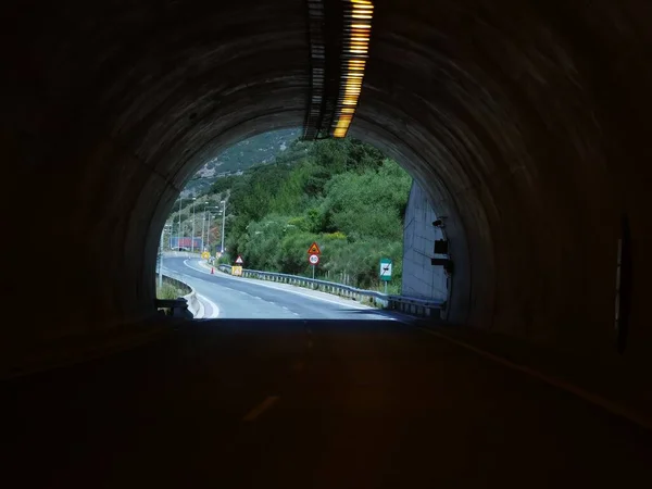 Tunnel Sur Egnatia Autoroute Grèce Lumières Sombres Feux Circulation Sur — Photo
