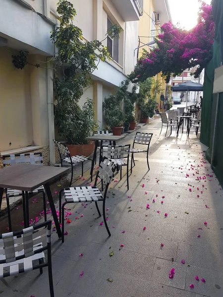Preveza Stad Zomer Middag Griekse Steegjes Restaurants Tavernes — Stockfoto