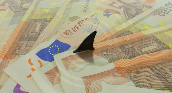 Money Euro Banknots Danger Risk Shark Wing Waves Rendering — Zdjęcie stockowe