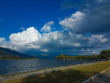 ioannina city greece in summer season by the lake pamvotis