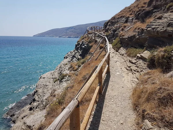 Greece Andros Island Beach Called Tis Grias Pidima Rock High — Φωτογραφία Αρχείου