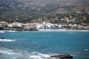 andros island greece, andros city capital of the island in windy summer day