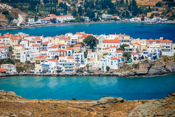 Andros Island Capital Called Andros Houses Lighthouse Sea Greece Agean — Stockfoto