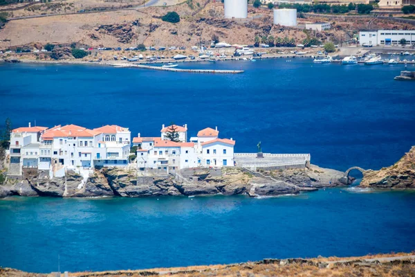 Andros Island Capital Called Andros Houses Lighthouse Sea Greece Agean — Stockfoto