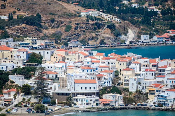 Andros Island Capital Called Andros Houses Lighthouse Sea Greece Agean — Zdjęcie stockowe