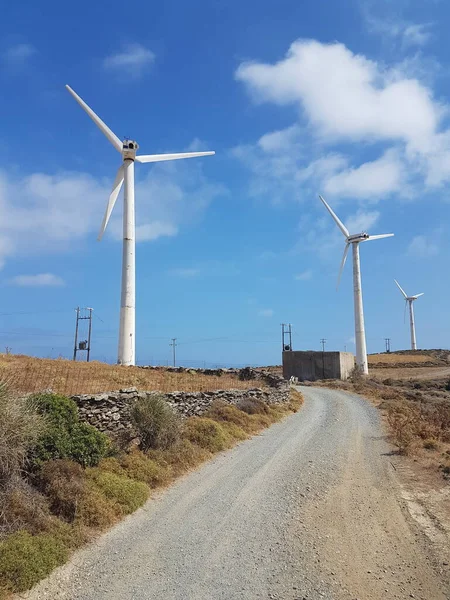 Wind Energy Park Wind Generators Blue Sky Clouds Andros Island — Stockfoto