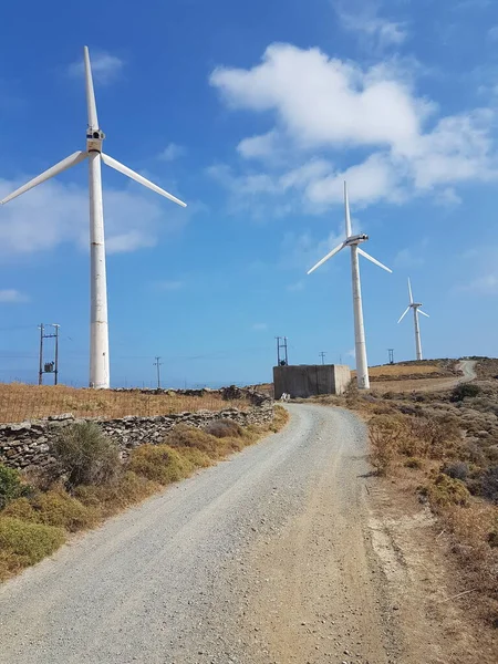 Wind Energy Park Wind Generators Blue Sky Clouds Andros Island — ストック写真